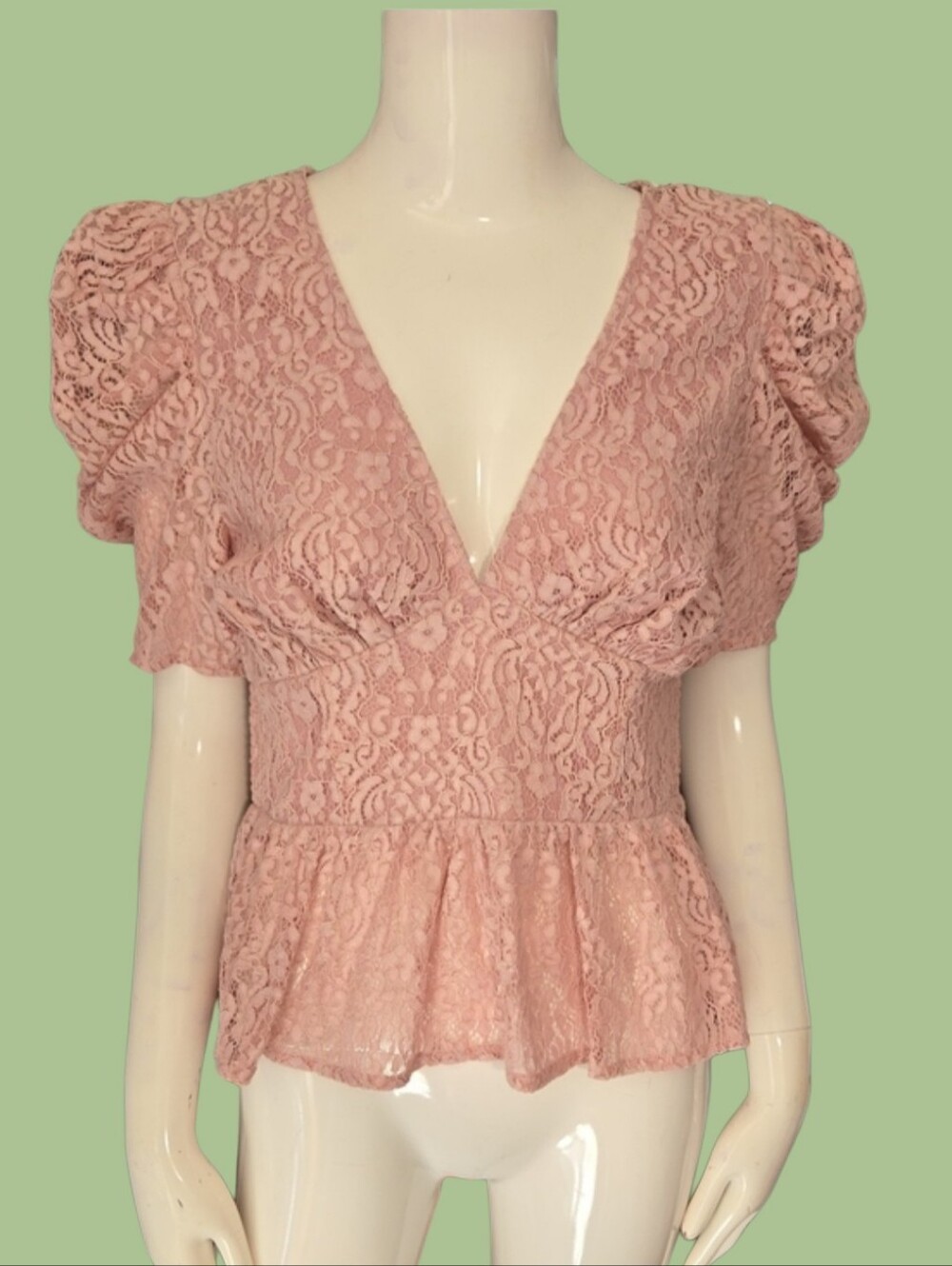 Jealous Tomato Dusty Rose Lace V-Neck Peplum Blouse